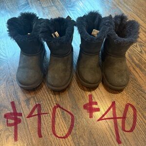 UGG Black Kids Boots with Fur Trim tie up bow